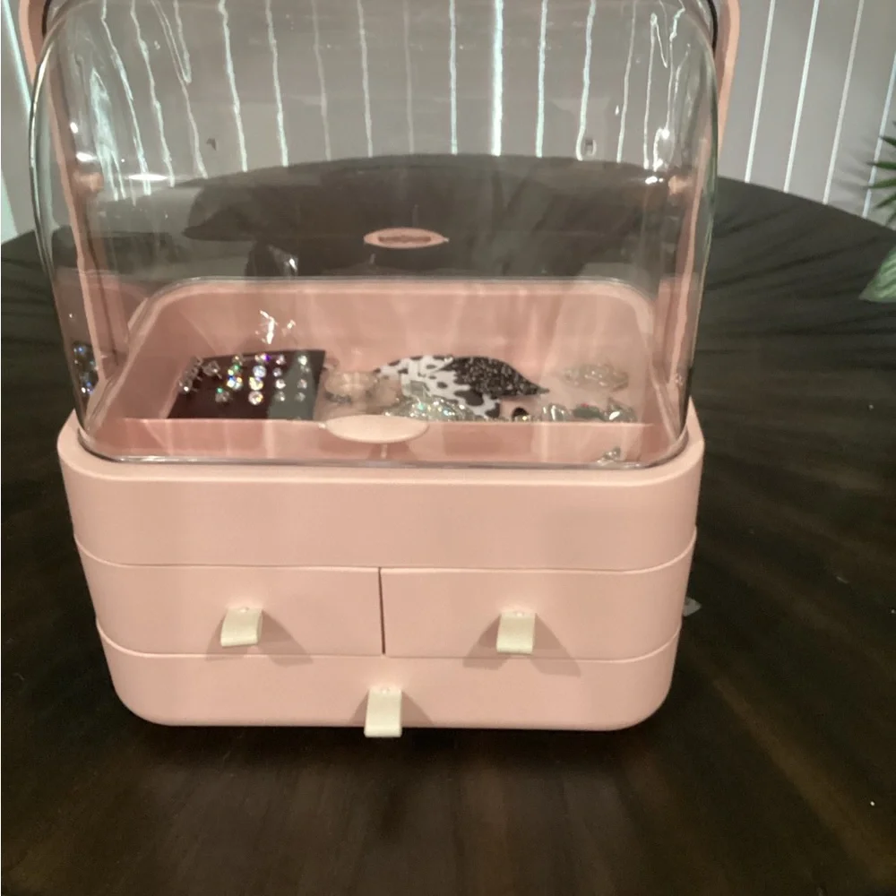 JEWLERY ORGANIZER*******Elegant Pink Jewelry Organizer with Clear Lid